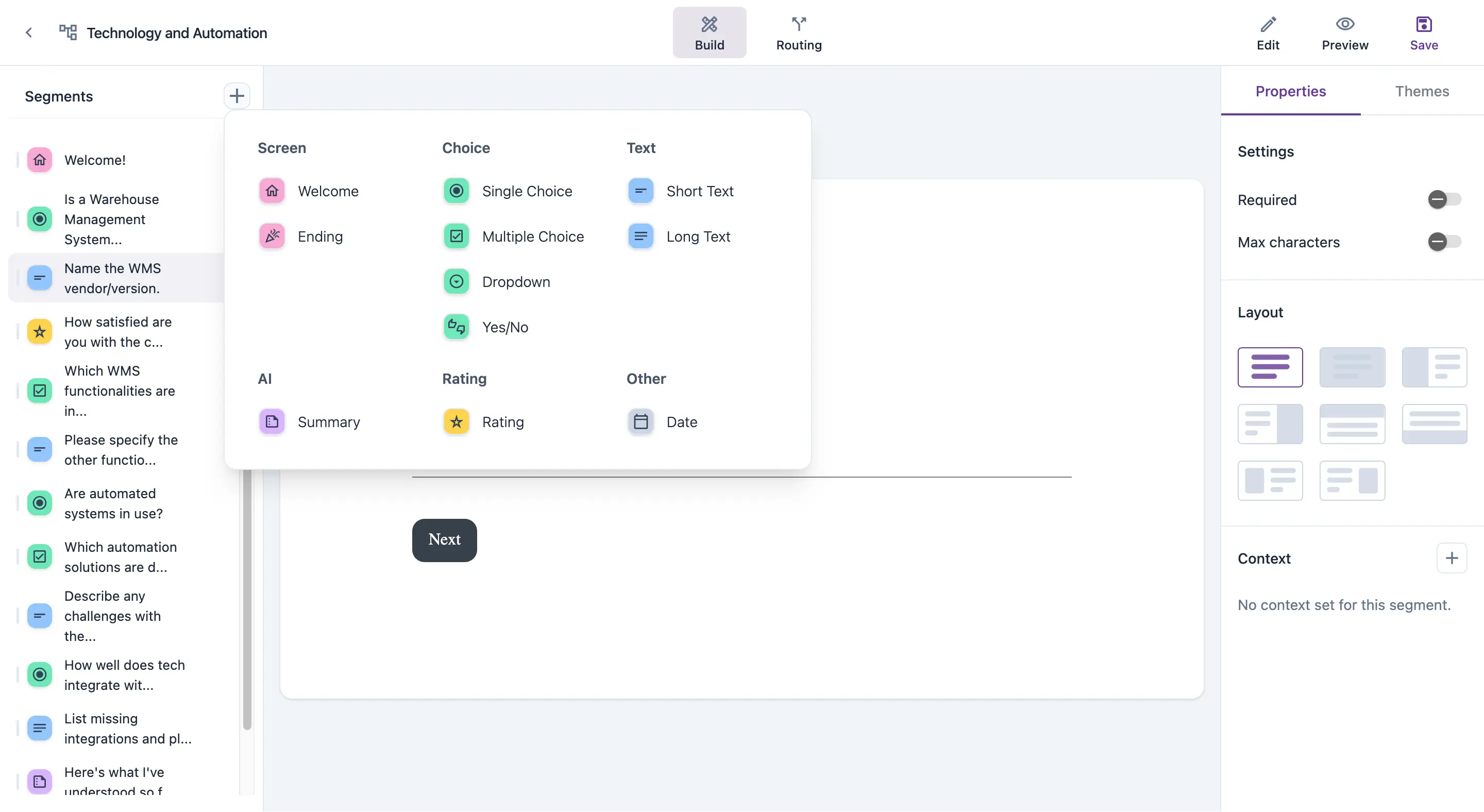 Interface for building a Trail with segments in Kitra