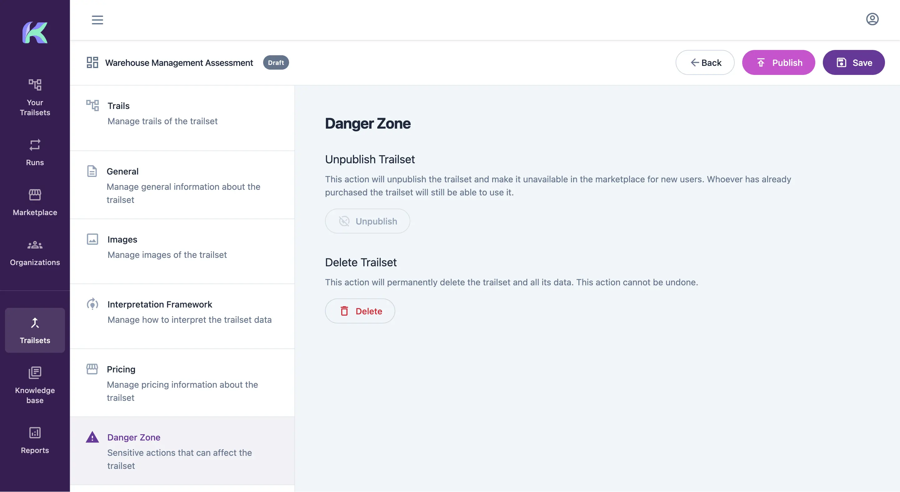 Process of publishing a Trailset to the Kitra marketplace